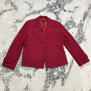 Talbots Red Wool Blend Blazer Jacket Womens Size 14 Classic Career Coat